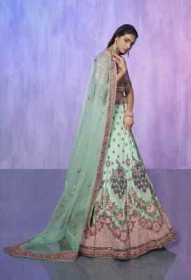 AQUA HEAVY EMBROIDERED GEORGETTE DESIGNER BRIDAL WEDDING & PARTY WEAR FESTIVAL SEMI STITCHED LEHENGA 5