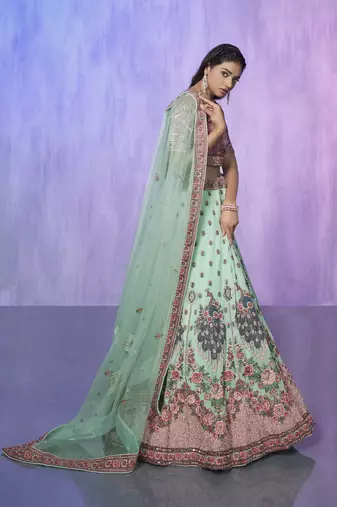 AQUA HEAVY EMBROIDERED GEORGETTE DESIGNER BRIDAL WEDDING & PARTY WEAR FESTIVAL SEMI STITCHED LEHENGA