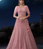 PINK SEQUINS & DORI EMBROIDERED SOFT NET DESIGNER BRIDAL WEDDING & PARTY WEAR FESTIVAL SEMI STITCHED LEHENGA