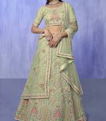 GREEN HEAVY EMBROIDERED NET DESIGNER BRIDAL WEDDING & PARTY WEAR FESTIVAL SEMI STITCHED LEHENGA