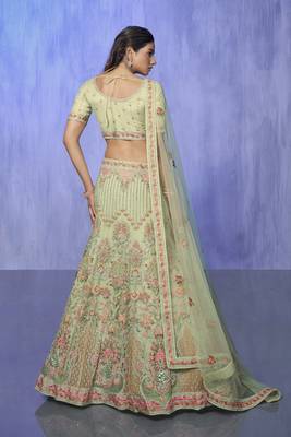 GREEN HEAVY EMBROIDERED NET DESIGNER BRIDAL WEDDING & PARTY WEAR FESTIVAL SEMI STITCHED LEHENGA 3