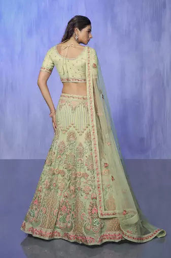 GREEN HEAVY EMBROIDERED NET DESIGNER BRIDAL WEDDING & PARTY WEAR FESTIVAL SEMI STITCHED LEHENGA