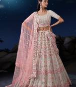 WHITE SEQUINS & THREAD EMBROIDERED SOFT NET DESIGNER BRIDAL WEDDING & PARTY WEAR FESTIVAL SEMI STITCHED LEHENGA
