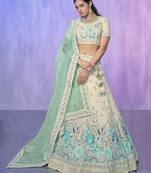 WHITE HEAVY EMBROIDERED GEORGETTE DESIGNER BRIDAL WEDDING & PARTY WEAR FESTIVAL SEMI STITCHED LEHENGA