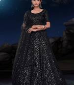 BLACK SEQUINS & THREAD EMBROIDERED SOFT NET DESIGNER BRIDAL WEDDING & PARTY WEAR FESTIVAL SEMI STITCHED LEHENGA