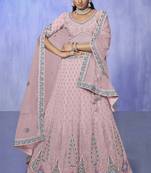 PINK HEAVY EMBROIDERED GEORGETTE DESIGNER BRIDAL WEDDING & PARTY WEAR FESTIVAL SEMI STITCHED LEHENGA