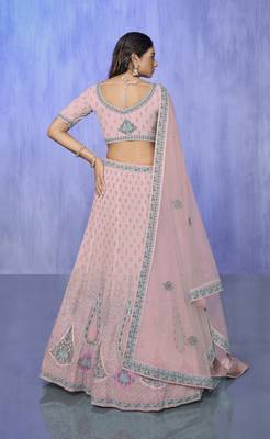 PINK HEAVY EMBROIDERED GEORGETTE DESIGNER BRIDAL WEDDING & PARTY WEAR FESTIVAL SEMI STITCHED LEHENGA 3