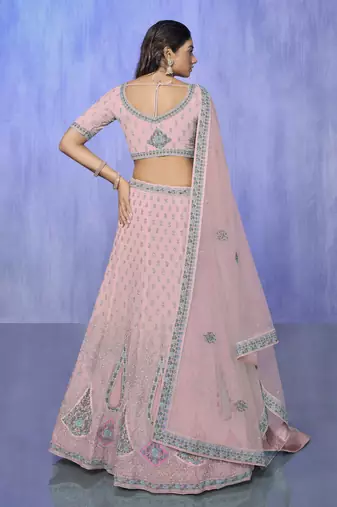 PINK HEAVY EMBROIDERED GEORGETTE DESIGNER BRIDAL WEDDING & PARTY WEAR FESTIVAL SEMI STITCHED LEHENGA