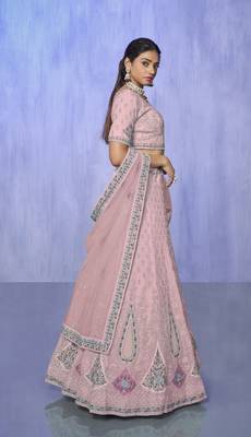 PINK HEAVY EMBROIDERED GEORGETTE DESIGNER BRIDAL WEDDING & PARTY WEAR FESTIVAL SEMI STITCHED LEHENGA 4