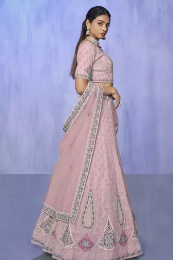 PINK HEAVY EMBROIDERED GEORGETTE DESIGNER BRIDAL WEDDING & PARTY WEAR FESTIVAL SEMI STITCHED LEHENGA