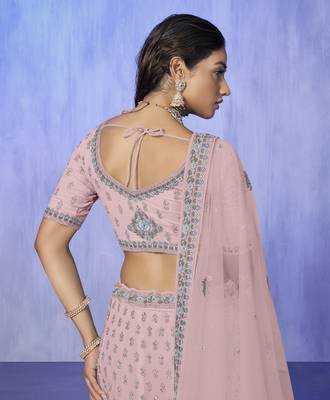 PINK HEAVY EMBROIDERED GEORGETTE DESIGNER BRIDAL WEDDING & PARTY WEAR FESTIVAL SEMI STITCHED LEHENGA 5