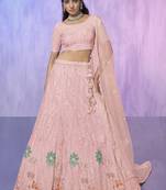 PEACH HEAVY EMBROIDERED NET DESIGNER BRIDAL WEDDING & PARTY WEAR FESTIVAL SEMI STITCHED LEHENGA