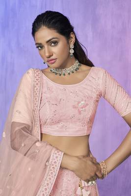 PEACH HEAVY EMBROIDERED NET DESIGNER BRIDAL WEDDING & PARTY WEAR FESTIVAL SEMI STITCHED LEHENGA 2