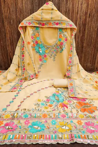 Women's beige sequence work georgette dress material