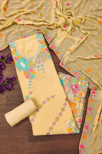 Women's beige sequence work georgette dress material