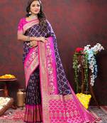 Lookslady Womens New Soft Silk Navy Blue Color Woven Patola Saree With Unstitched Contrast Blouse