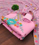 Women's pink unstitched sequence work georgette dress material 