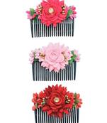  Floral Multicolor Hair Comb Pin Set of 3