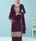 Dark purple embroidered georgette trendy salwar suit