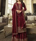 Georgette embroidered dark magenta salwar kameez
