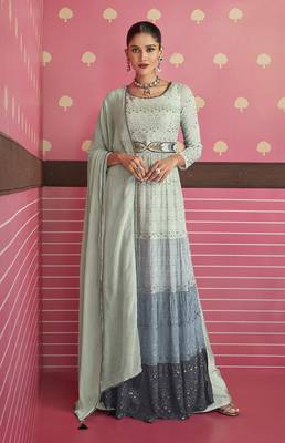 Sky Blue With Sequins Work Designer Georgette Suit 1