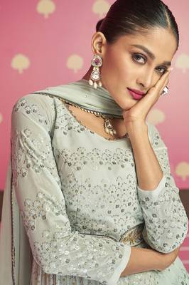 Sky Blue With Sequins Work Designer Georgette Suit 2