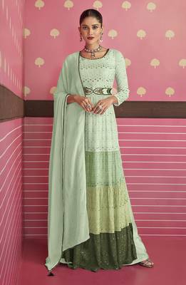 Sea Green With Sequins Work Designer Georgette Suit 1