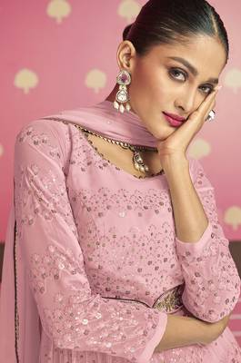Light Pink With Sequins Work Designer Georgette Suit 2
