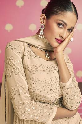 Beige With Sequins Work Designer Georgette Suit 2
