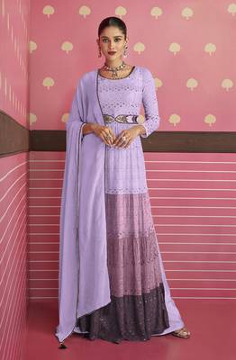 Mauve With Sequins Work Designer Georgette Suit 1