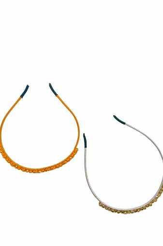  Beaded Golden & White Set of 2 Hairband