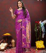 Lookslady Womens New Soft Paithani Silk Wine Color Copper Zari Woven Paithani Saree With Unstitched Matching Blouse