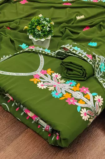 Women's mehandi unstitched sequence work georgette dress material 