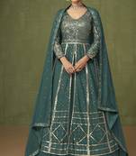 Teal Sequins Work Georgette Anarkali Salwar Kameez