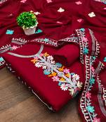 Women's red unstitched sequence work georgette dress material