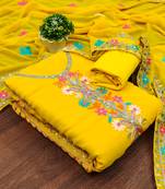 Women's yellow unstitched sequence work georgette dress material 