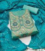 Women's sea green unstitched multi embroidery viscose dress material 