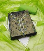 Women's navy blue unstitched handwork simmar banarasi jacquard dress material 