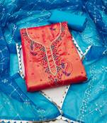 Women's pink unstitched handwork simmar banarasi jacquard dress material 