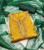Women's yellow handwork simmar banarasi jacquard dress material