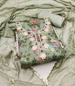 Women's olive green unstitched handwork modal banarasi jacquard dress material 