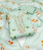 Women's sea green position print organza dress material