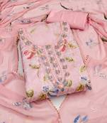 Women's baby pink unstitched position print organza dress material (msmfc11352d)