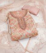 Women's light peach position print organza dress material