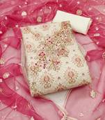 Women's off white unstitched designer print modal cotton dress material 