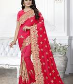 Pink Heavy Zari Embroidery Work Silk Saree