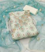 Women's off white unstitched designer print modal cotton dress material (msmfc11355d)