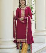 Maroon Faux Georgette Embroidered Sharara Dress