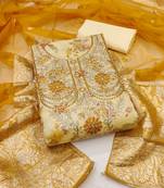 Women's multi unstitched handwork modal banarasi jacquard dress material 