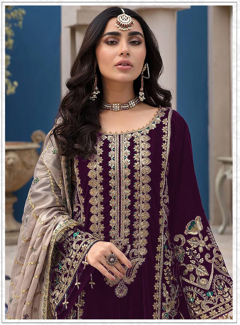 georgette embroidered pakistani salwar suit for women | semi-stitched top and un-stitched bottom with duppata